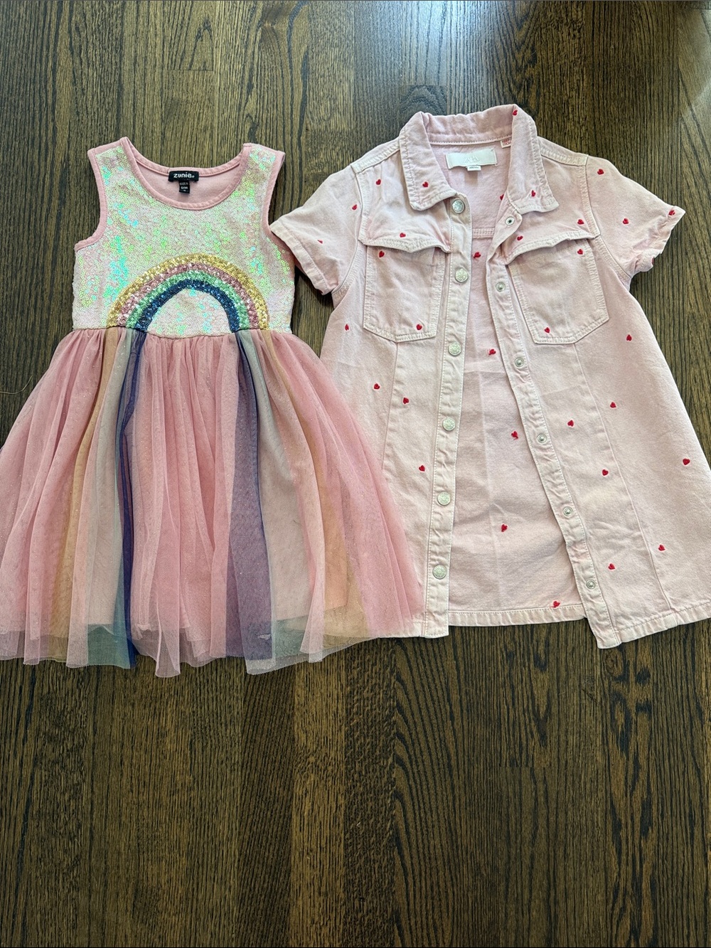 Zara Pink Rainbow Sequin Tulle Dress with Light Pink Shirt